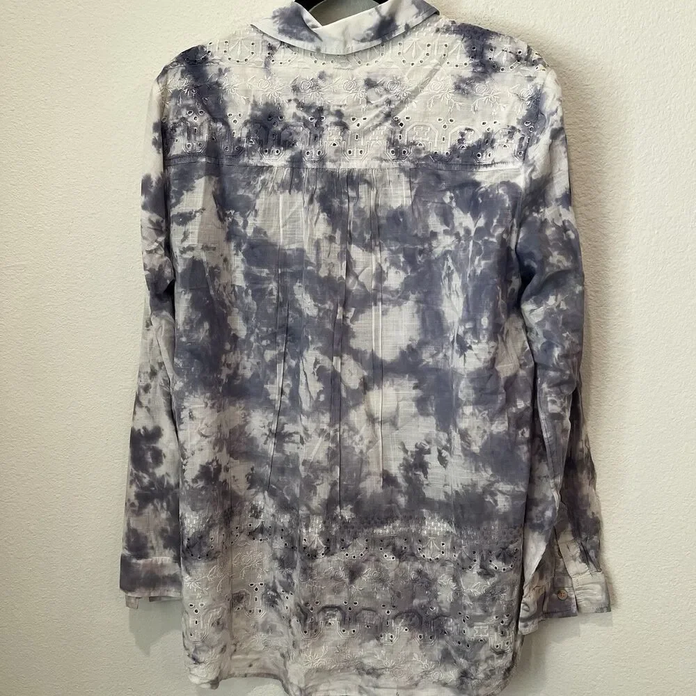 Pilcro Anthropologie The Cate Tie Dye Embroidered Button Down Shirt Size L - Picture 3 of 8